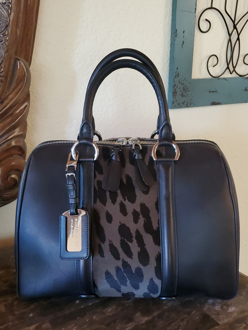 Barbara Bui Leather Dude Bag With Leopard Calf Hair Stripe